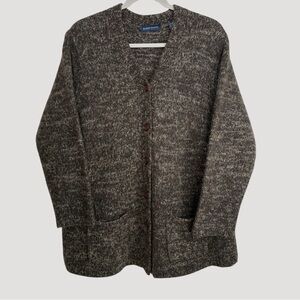 Karen Scott XL Boiled Wool Blend Cardigan  Brown Marled Knit 90s Indie Grandpa